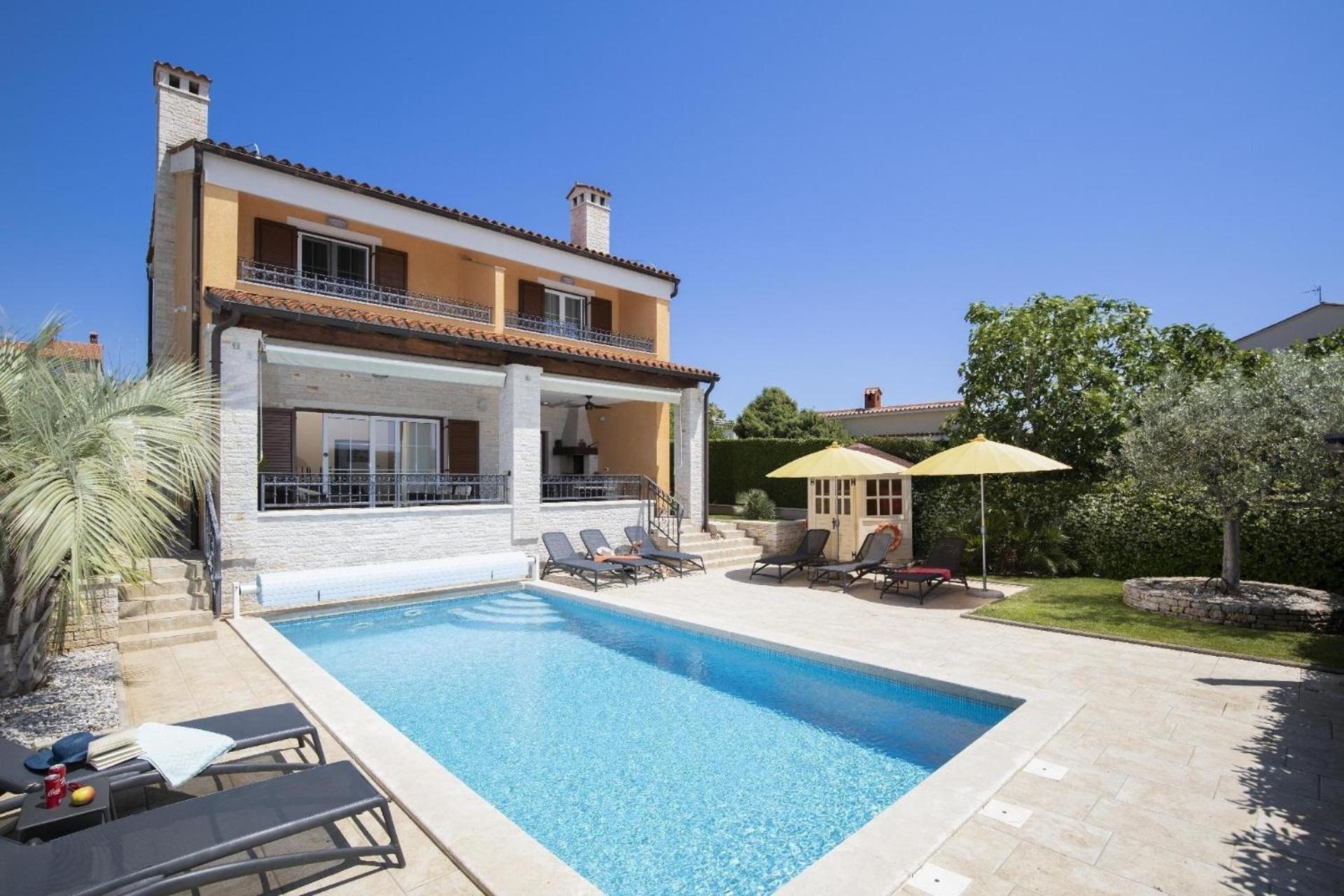 Ferienhaus In Pomer Mit Privatem Beheizten Pool Und Meerblick Exterior foto